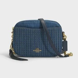 NWOT Coach Blue Quilted Denim Camera Crossbody Bag with Rivets 53622